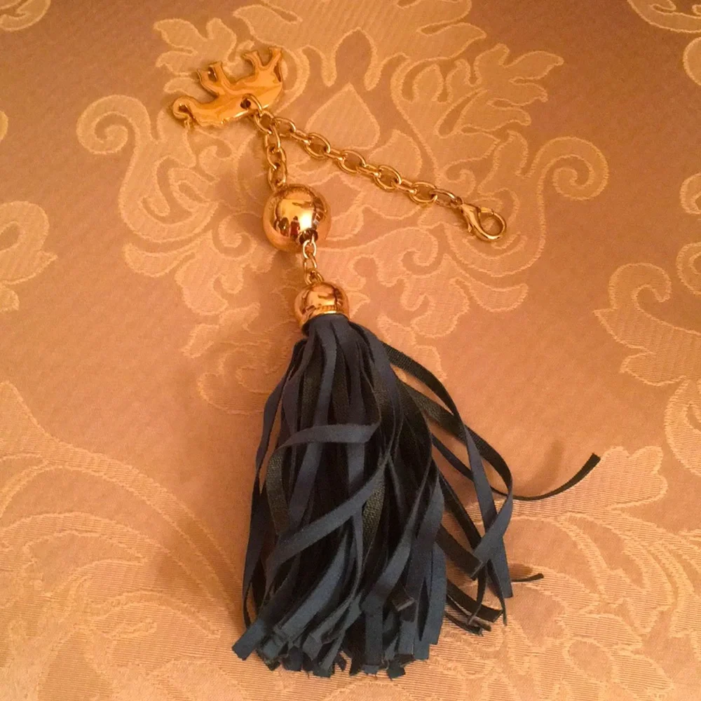 Deux Lux Metal Elephant Leather Fringe Key Chain/ Bag Charm